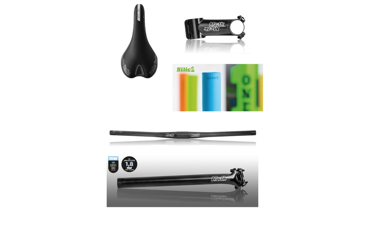 MCFK carbon stem, handle bar and seatpost. Seat Tune Speed Needle, SilicONE Grips