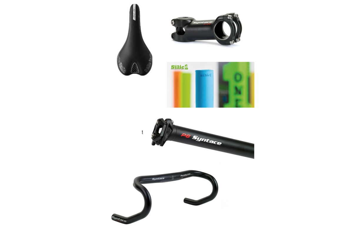 Syntace alloy road handle bar, Syntace alloy stem and seatpost, Seat Selle Italia SLR SL, SilicONE Grips