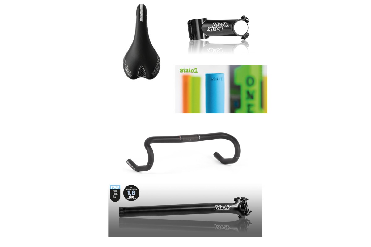 Syntace carbon road handle bar, MCFK carbon stem and seatpost, Seat Selle Italia SLR SL, SilicONE Grips